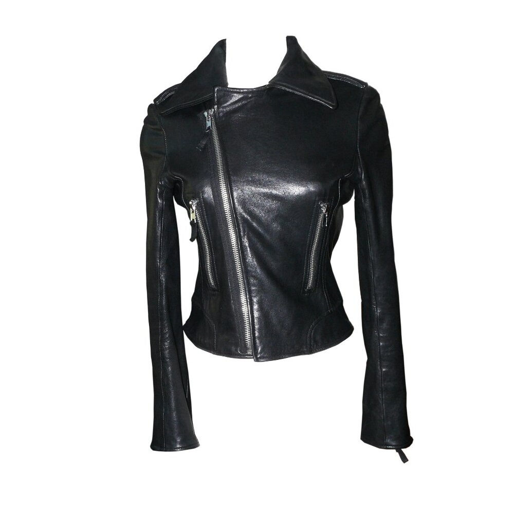 TRUE RELIGION BLACK LAMB LEATHER MOTO JACKET BUTTERY SOFT SZ SMALL GREAT COND